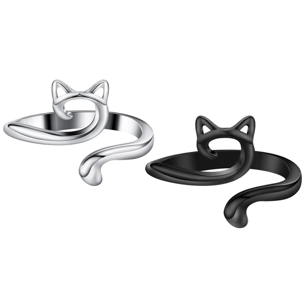 StitchEase 2 Piece Silver Cat Ring Set by threadsoflilea