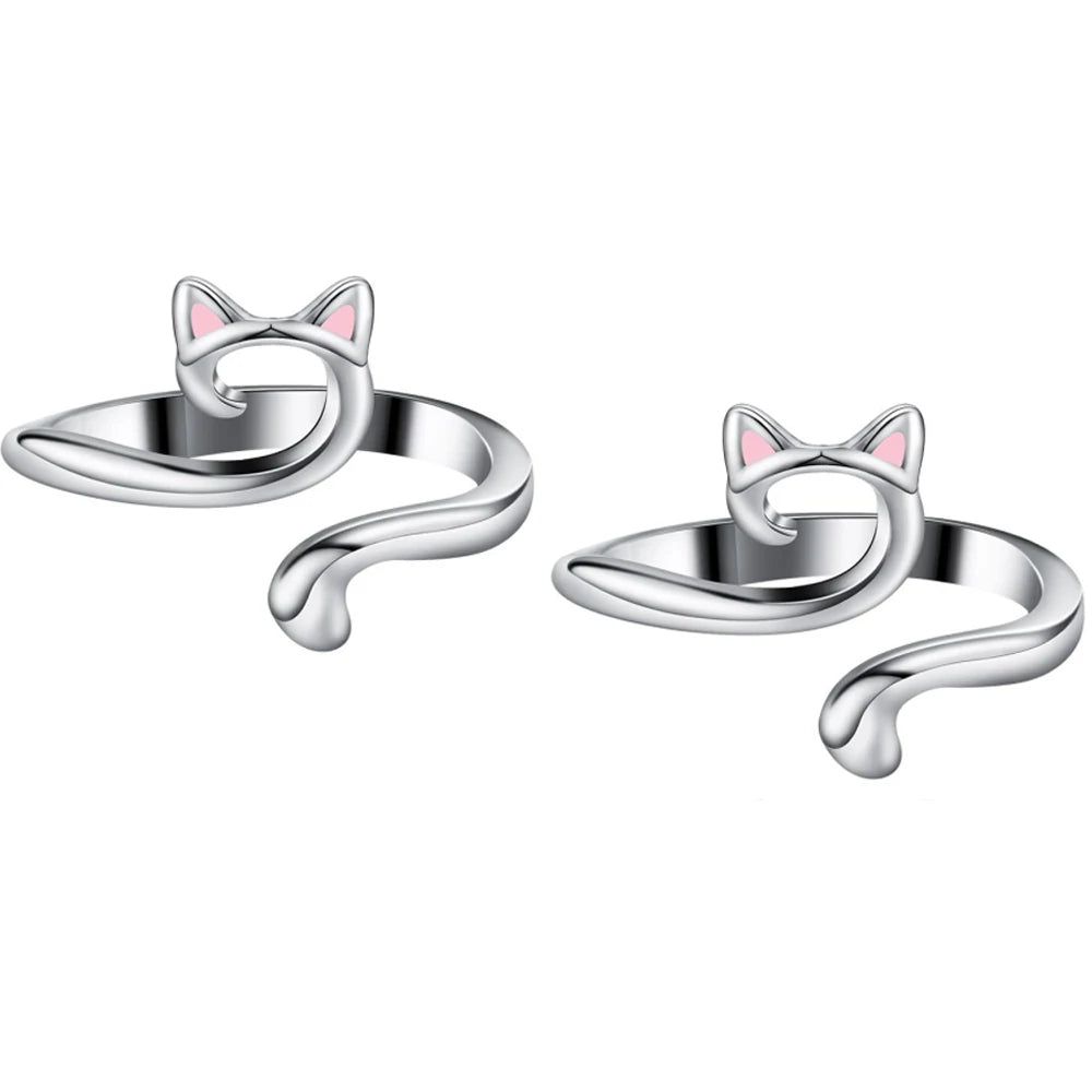 StitchEase 2 Piece Mix (Silver and Black Cat) Ring Set by threadsoflilea